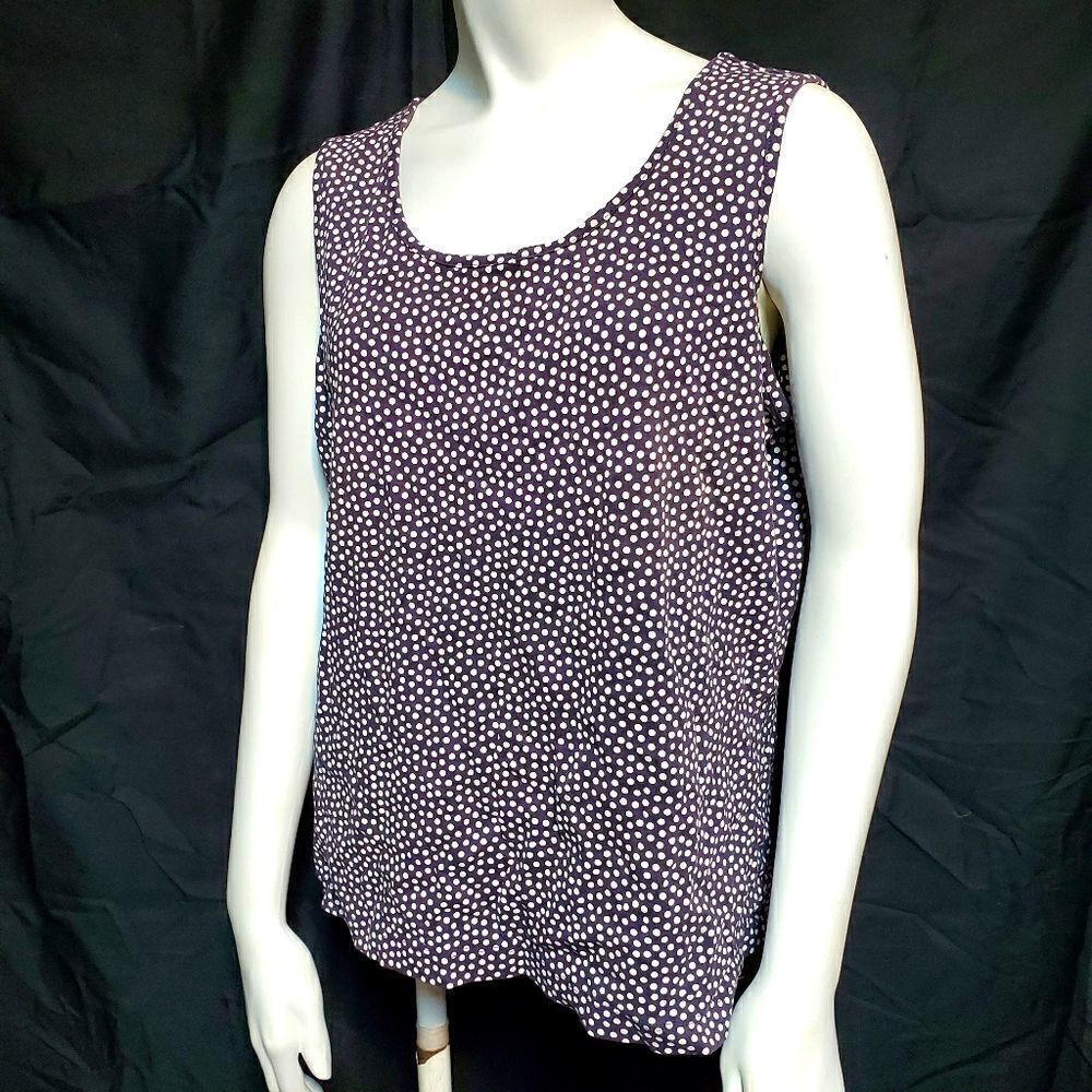 Lands' End Blue & White Polka Dot Tank Top (L)